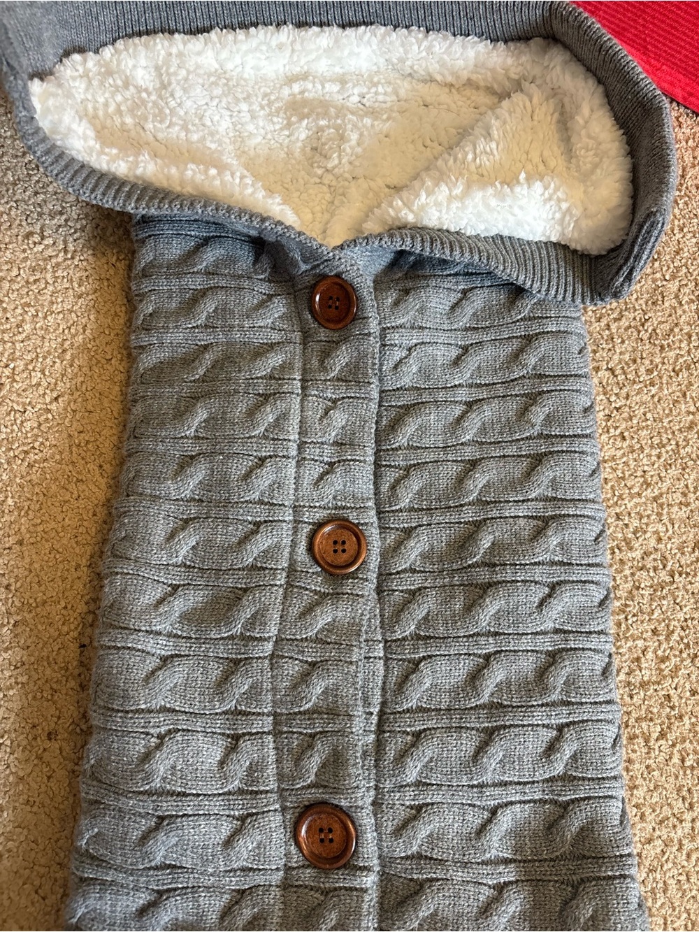 Cozy Gray Knit Hooded Baby Swaddle with Sherpa Lining